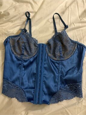 SHEIN Blue Lace Satin Longline Bustier Top corset medium